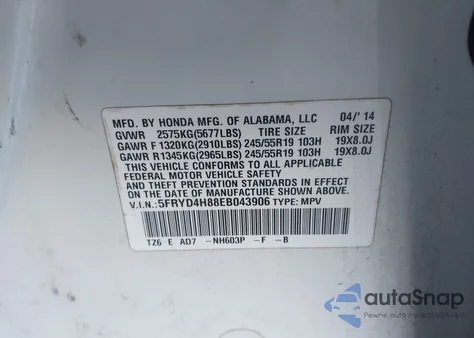 2014 Acura Mdx Advance Pkg W/Entertainment Pkg из США, поврежденный, VIN 5FRYD4H88EB043906